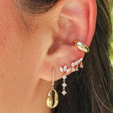 Gold Diamond Graduated Pear Drop Bar Earring