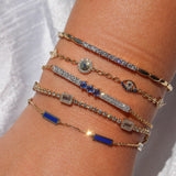 Gold Small Spaced Rectangle Blue Lapis Bracelet