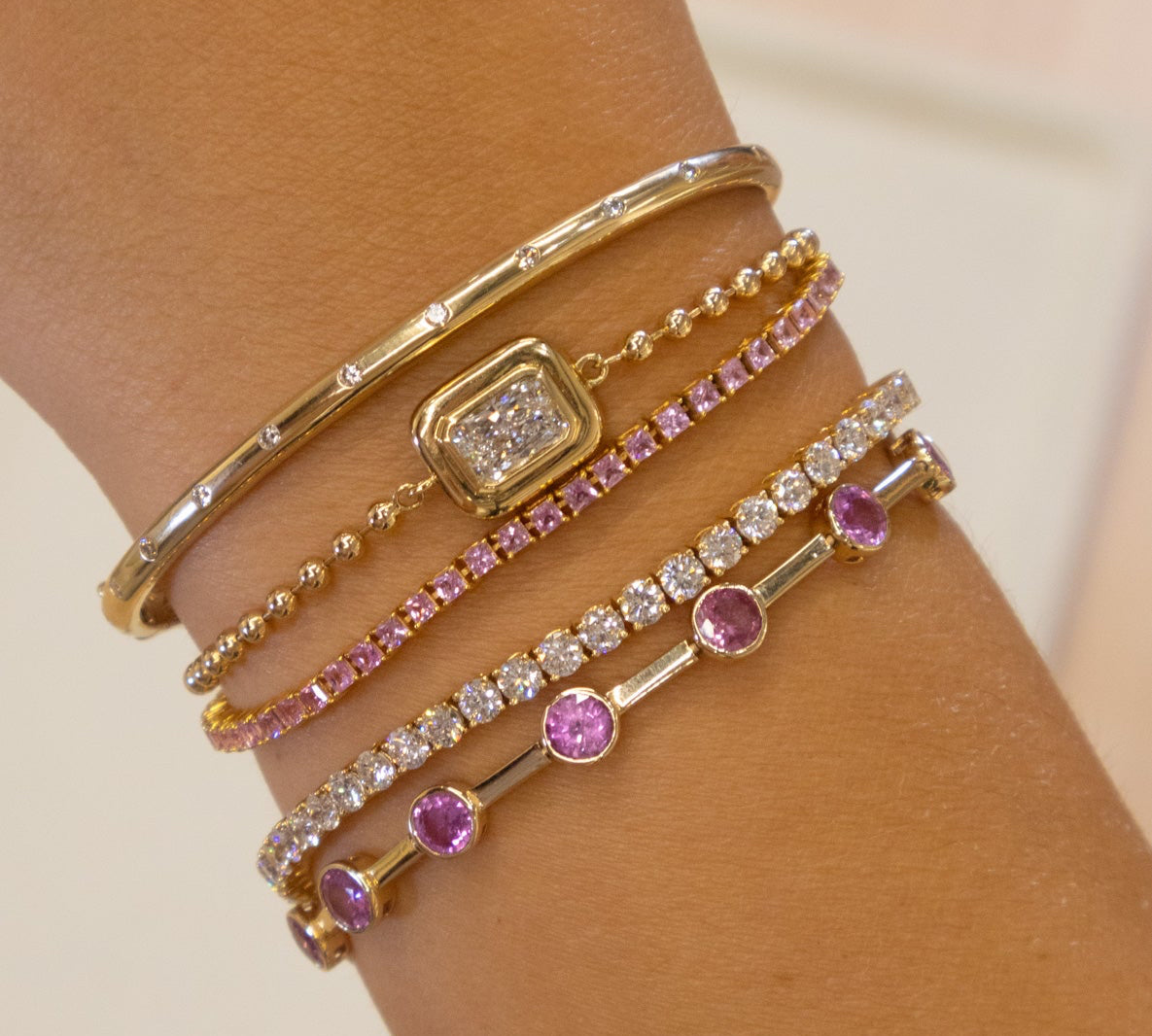 Gold Pink Sapphire Tennis Bracelet