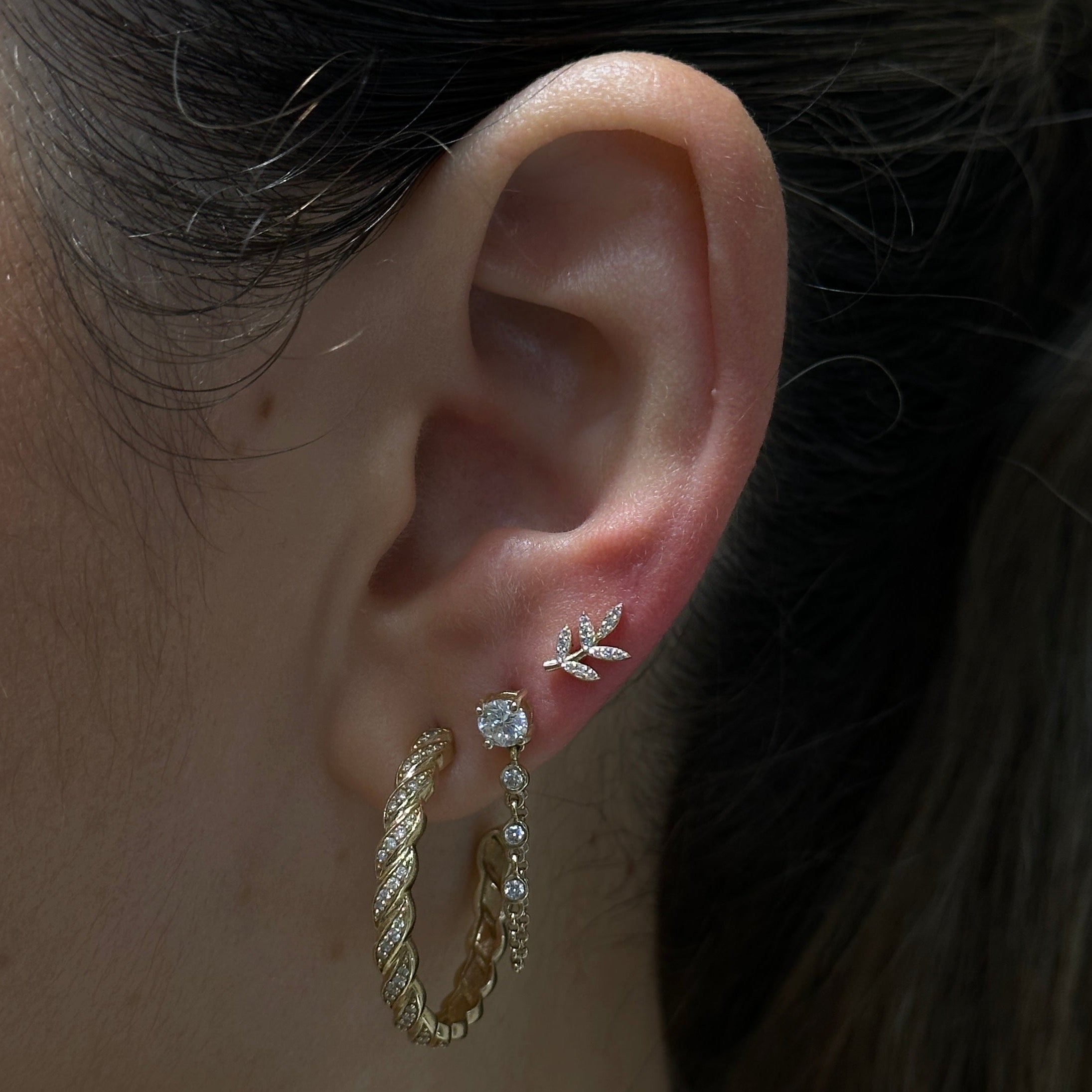 Gold Diamond Leaf Stud Earring