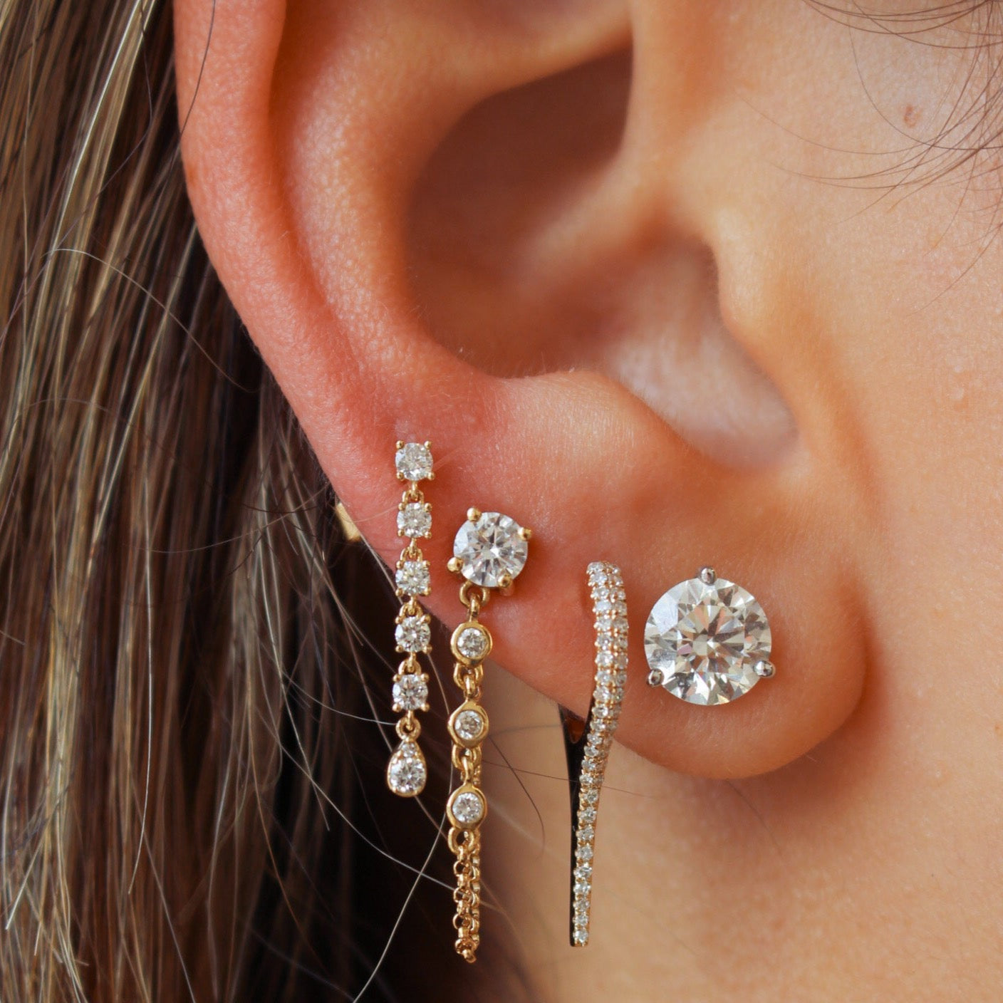 Gold Diamond Hoop Solid Double Line Spike Earring - Fine Jewelry by Monisha Melwani