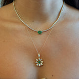 Gold Diamond Emerald Flower Pendant