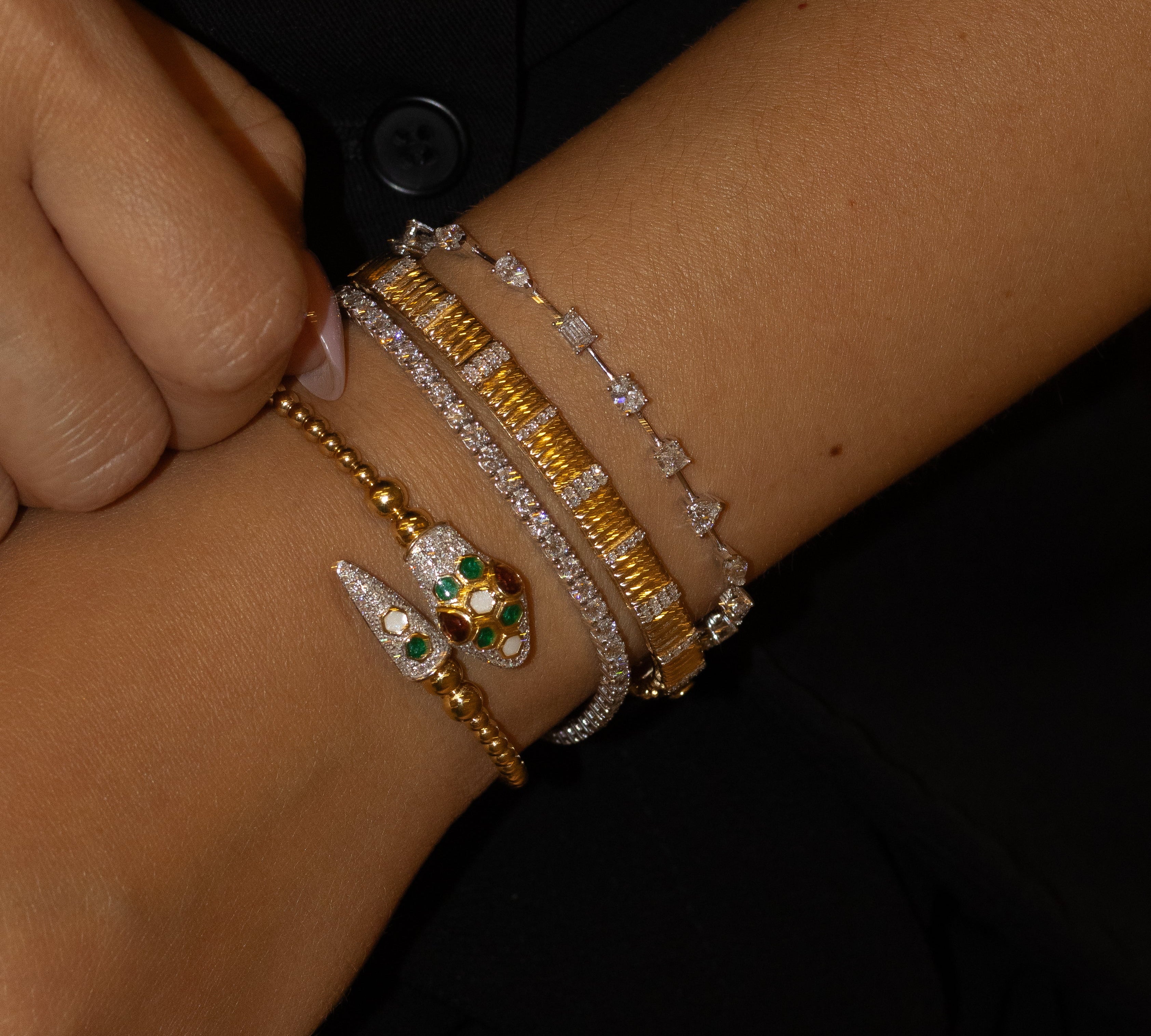 Gold Diamond Fluted Bangle