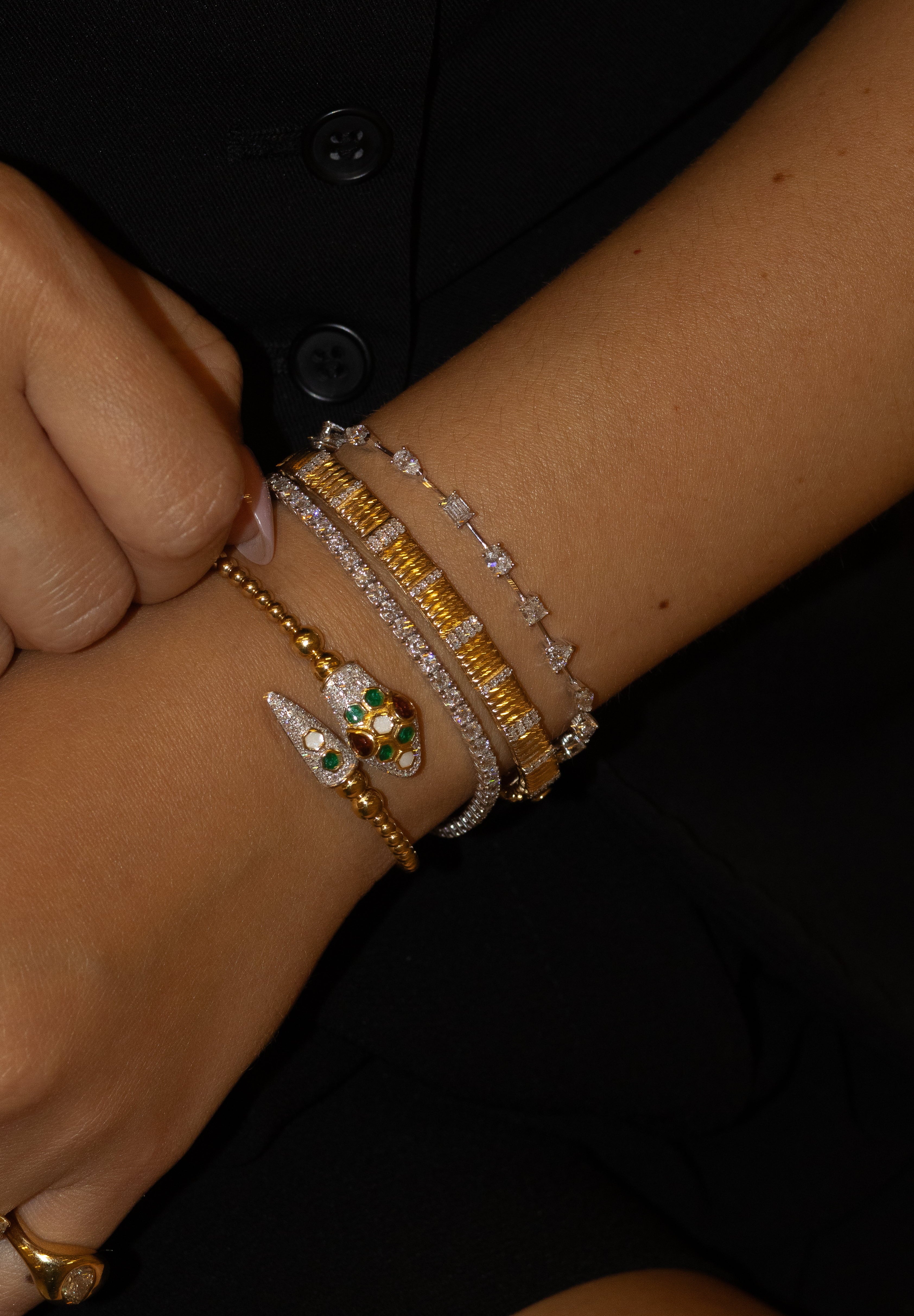 Gold Diamond Fluted Bangle