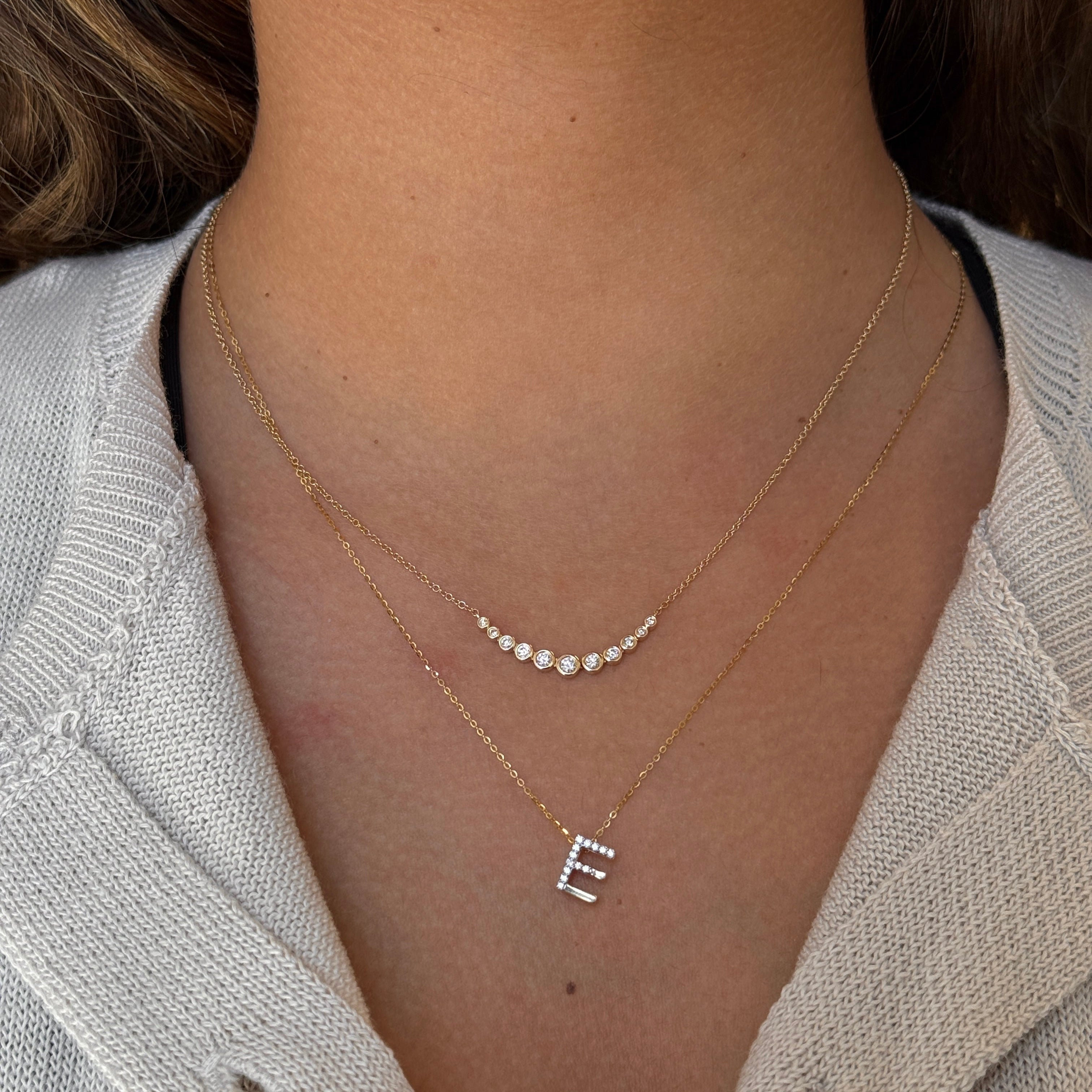 Gold Half Diamond Initial Pendant Necklace