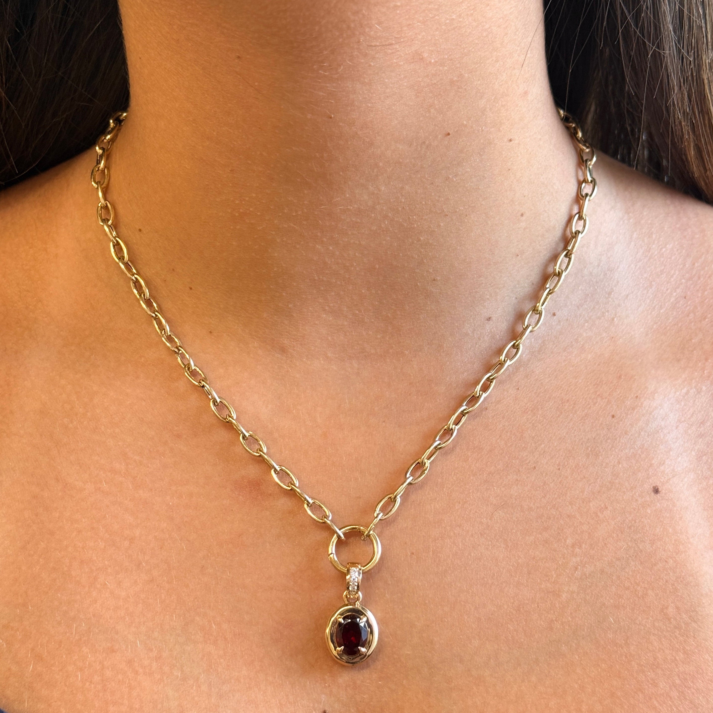 Gold Diamond Garnet Four Prong Pendant