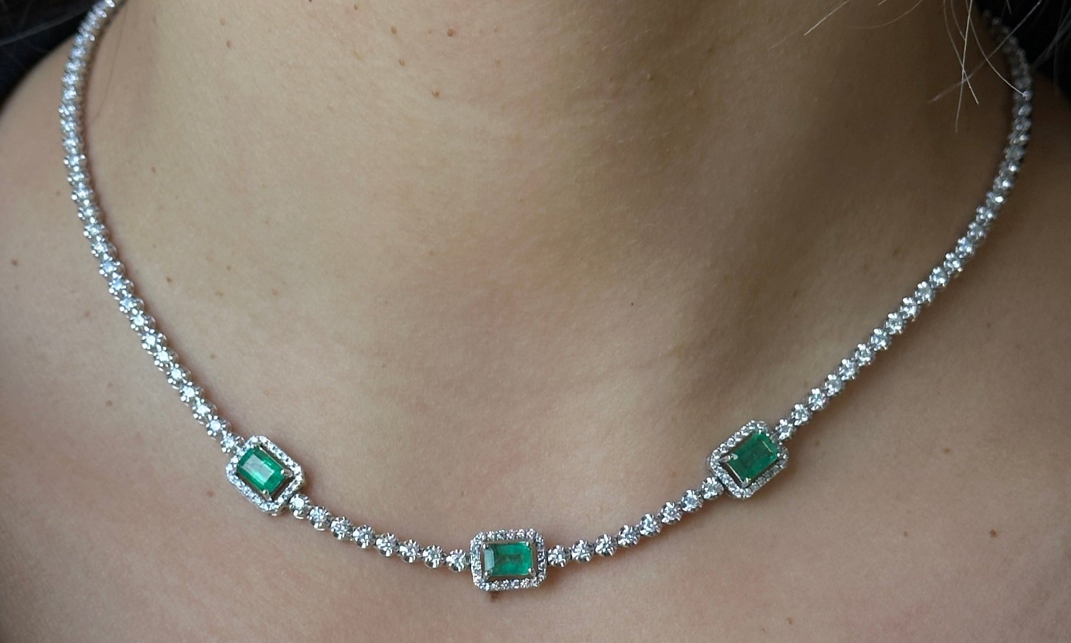 Tennis Triple Emerald Necklace by Monisha Melwani