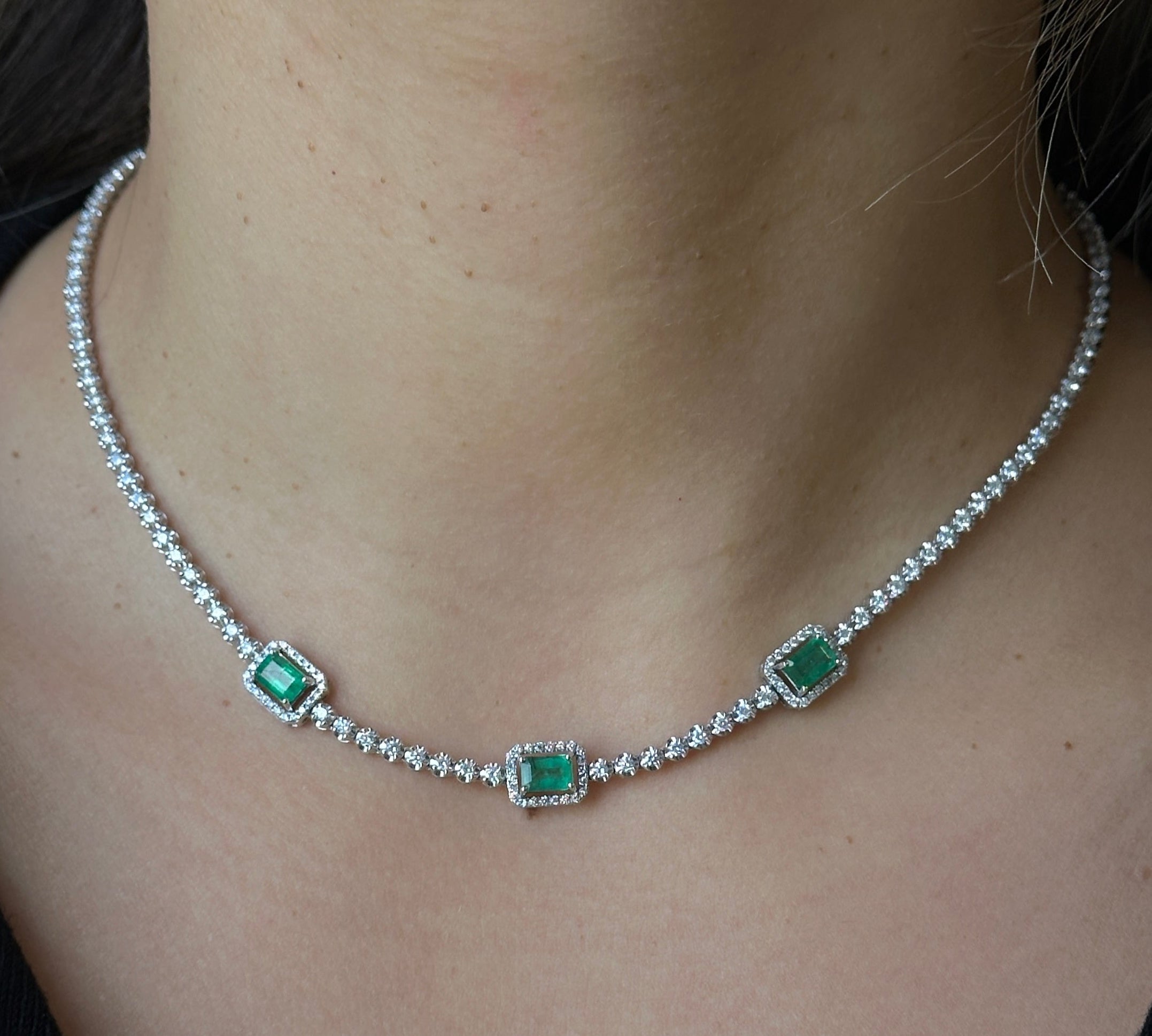 Tennis Triple Emerald Necklace by Monisha Melwani