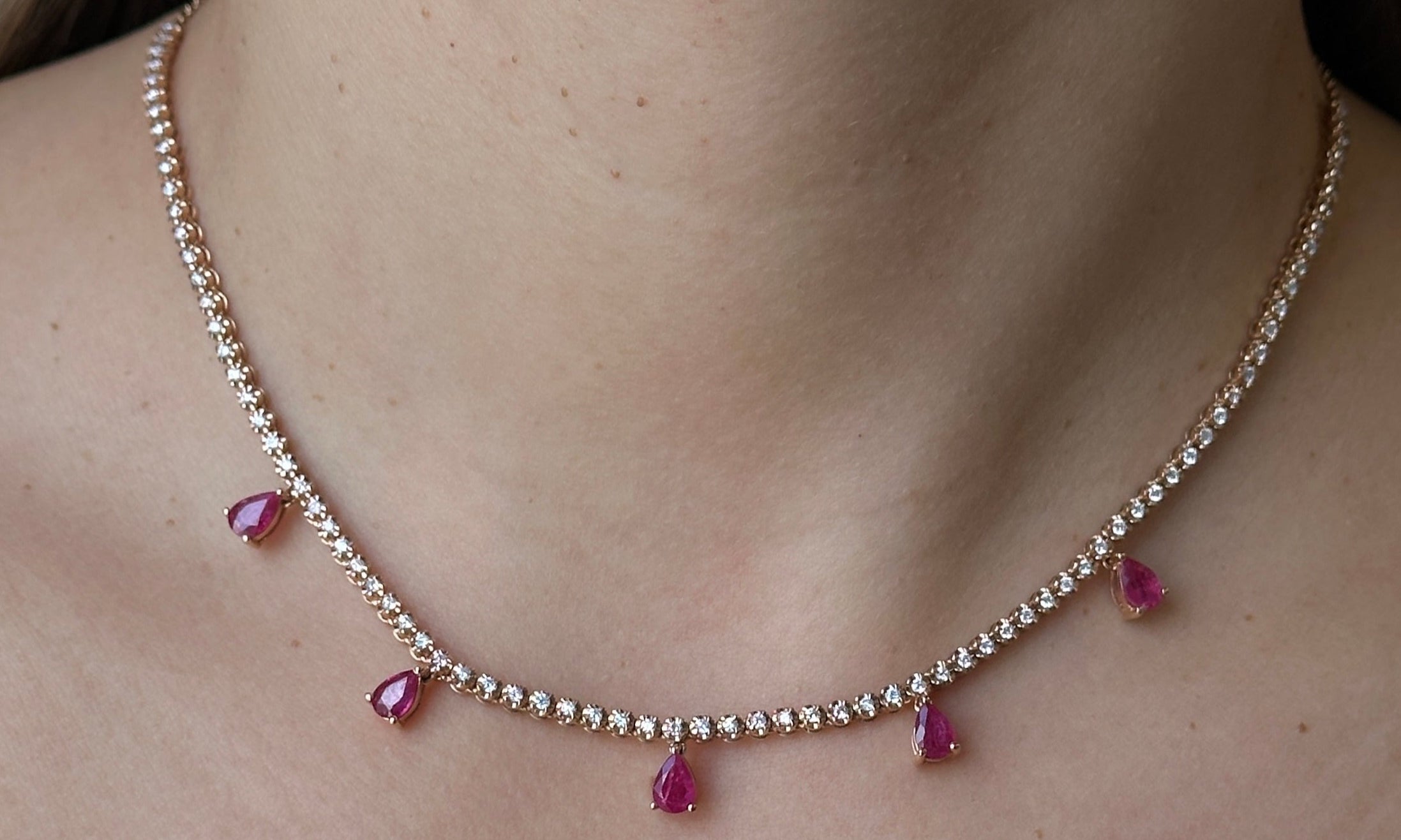 Gold Diamond Ruby Pear Drop Necklace by Monisha Melwani