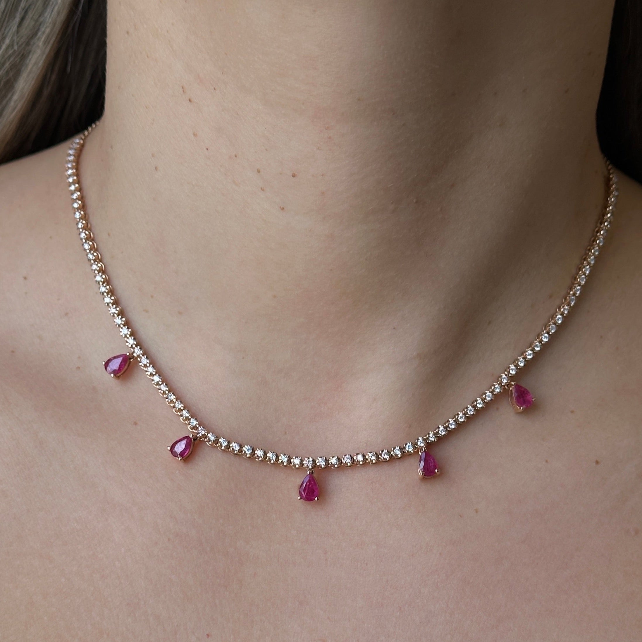 Gold Diamond Ruby Pear Drop Necklace by Monisha Melwani
