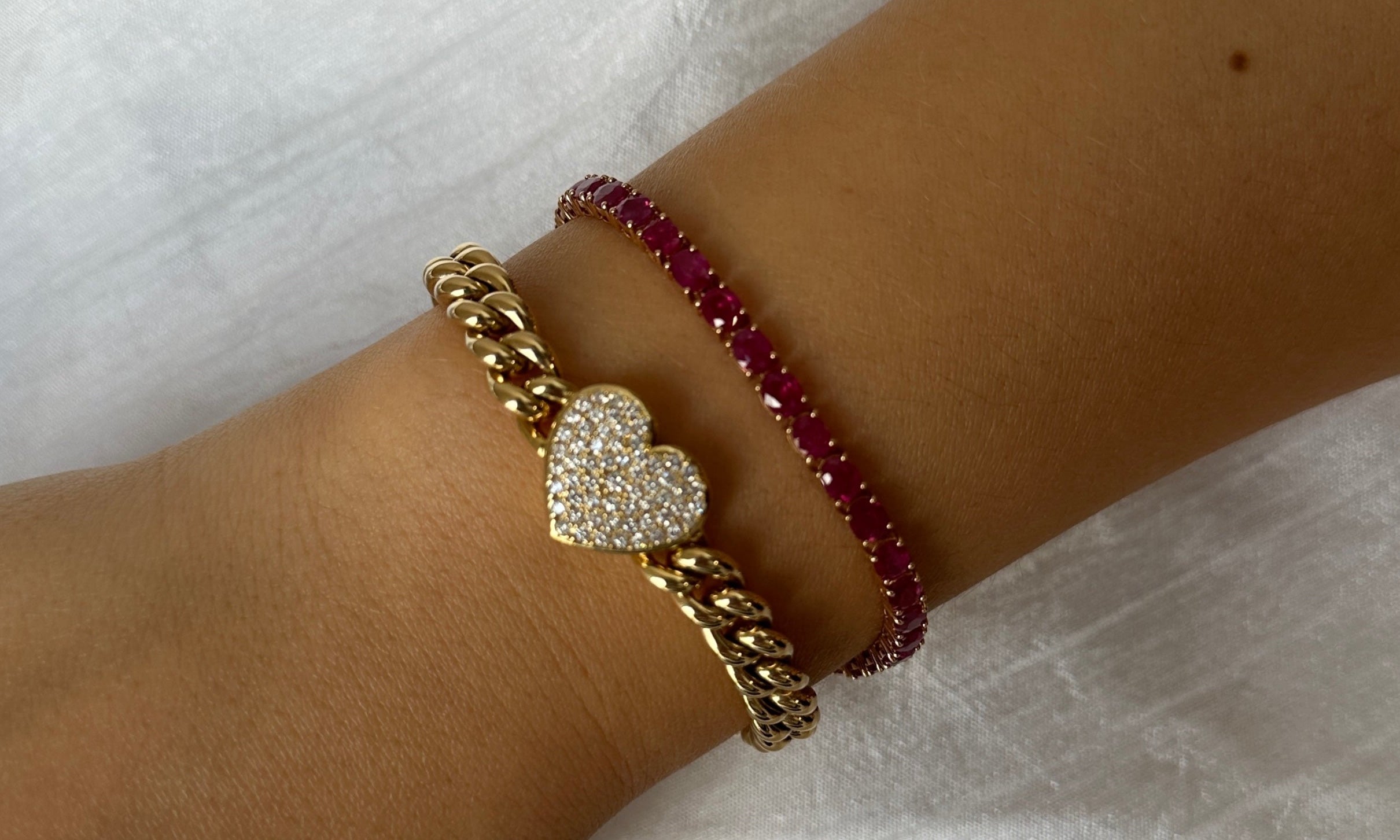 Gold Oval Ruby Tennis Bracelet by Monisha Melwani Jewelry