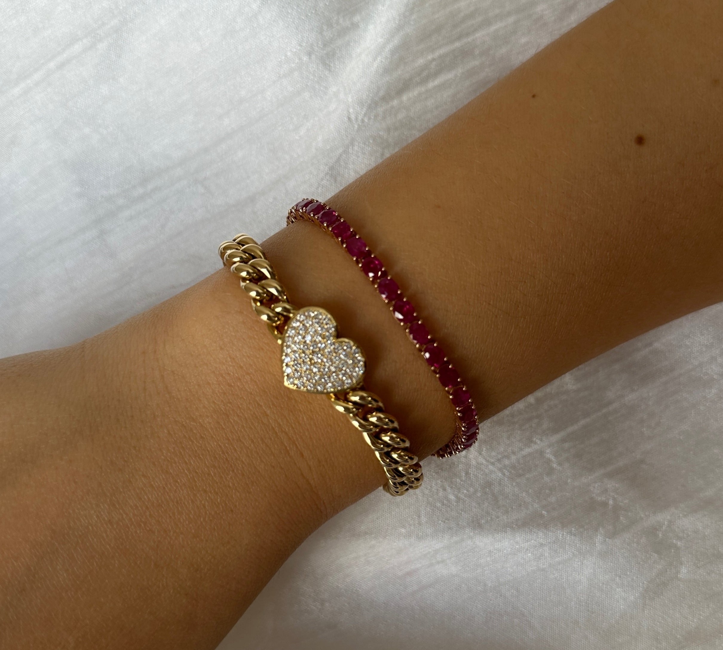 Gold Oval Ruby Tennis Bracelet by Monisha Melwani Jewelry