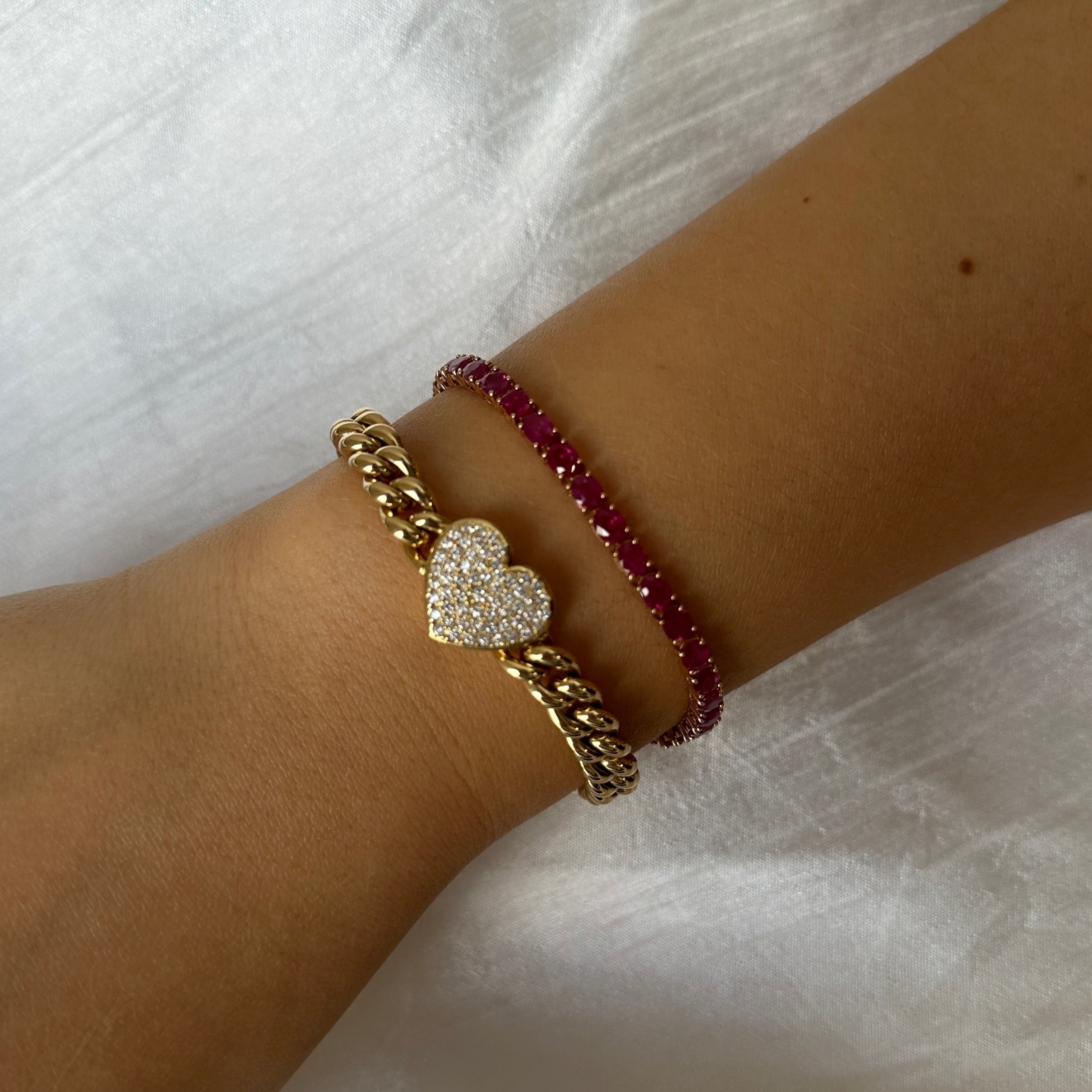 Gold Oval Ruby Tennis Bracelet by Monisha Melwani Jewelry