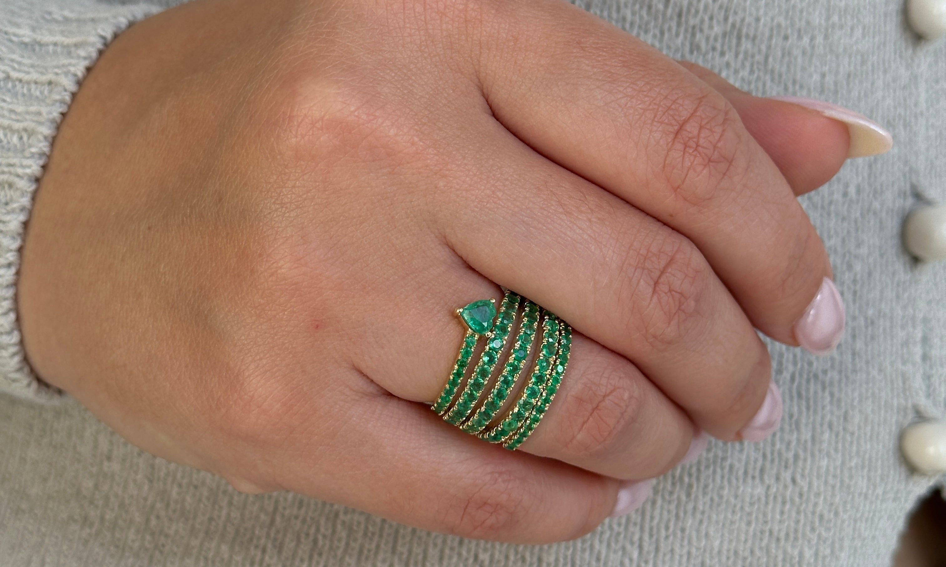 Gold Multi Wrap Heart Emerald Ring by Monisha Melwani