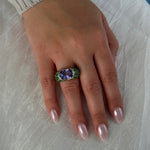 Gold Diamond Emerald Tanzanite Ring by Monisha Melwani