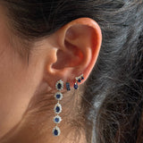 Gold Blue Sapphire Double Line Mini Hoop Earring