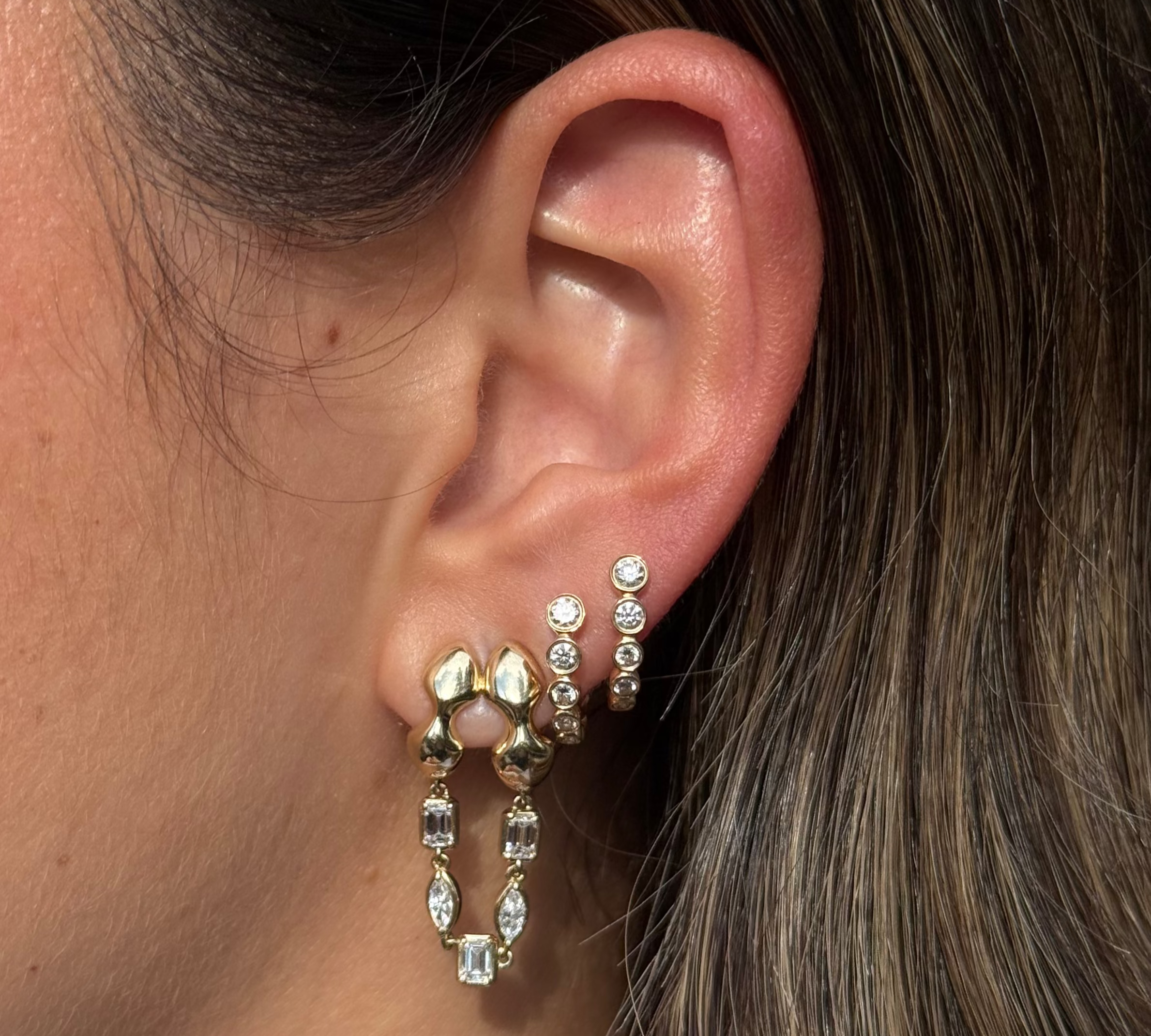 Gold Lab Grown Fancy Double Hoops