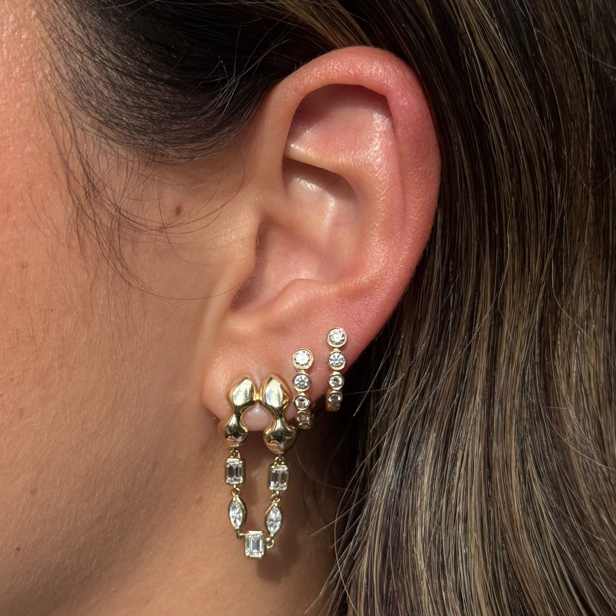 Gold Lab Grown Fancy Double Hoops