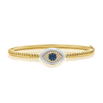 Gold White Enamel Diamond Blue Sapphire Evil Eye Bangle