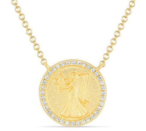 Gold Round Diamond Zodiac Necklace