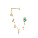 Gold Diamond Oval Emerald Connecting Ear Cuff
