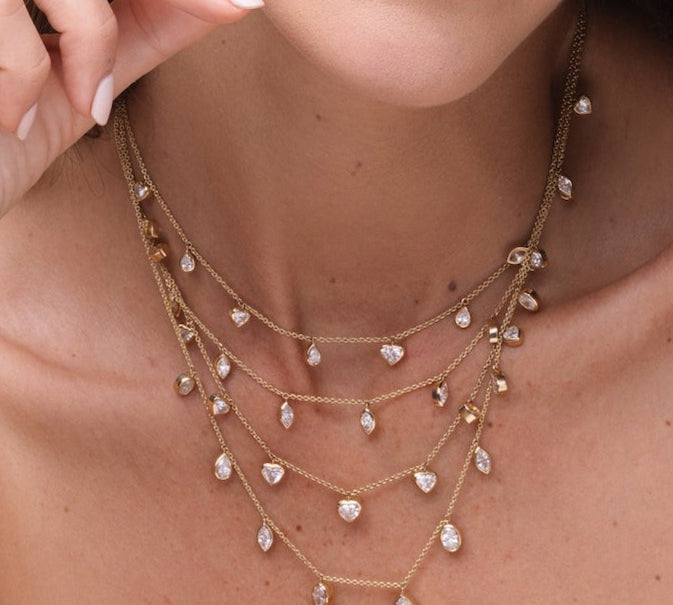 Multi Heart and Pear Drop Necklace