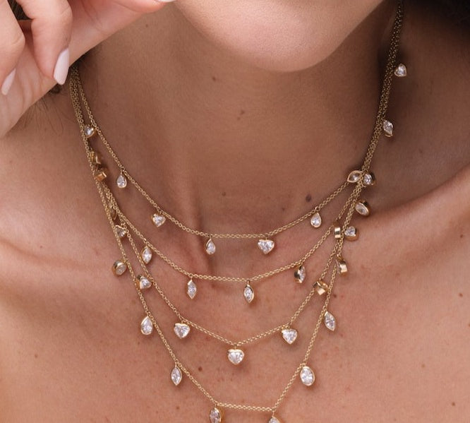 Gold Lab Grown Diamond Multi Heart Drop Necklace