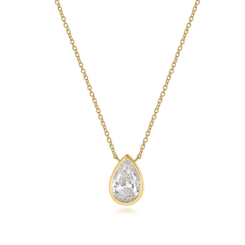 Gold Lab Grown Bezel Pear Necklace