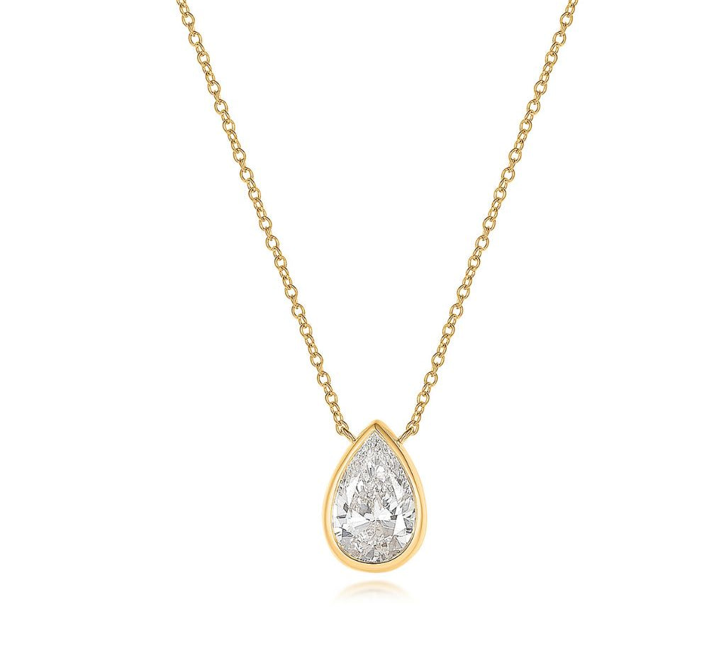 Gold Lab Grown Bezel Pear Necklace