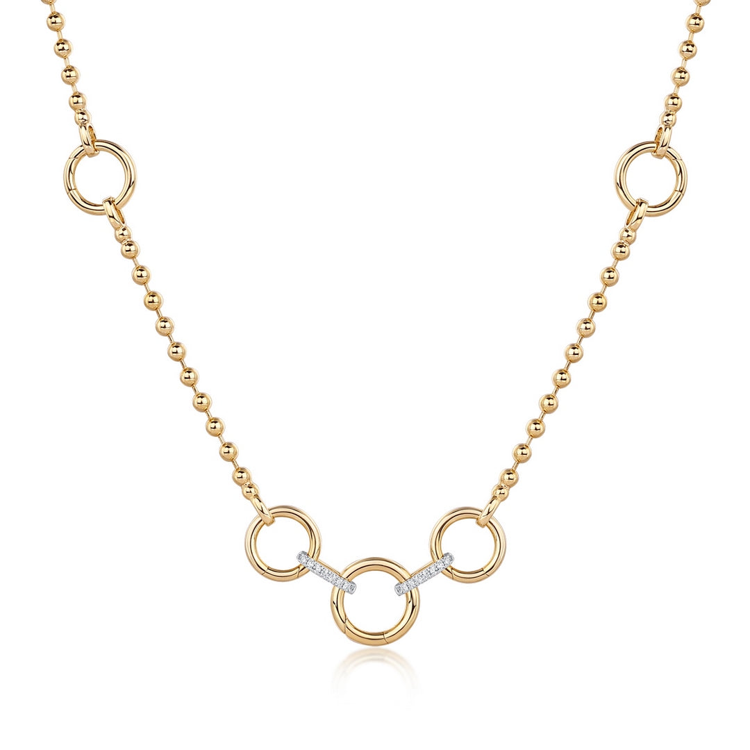 Gold Diamond Multi Link Charm Ball Necklace