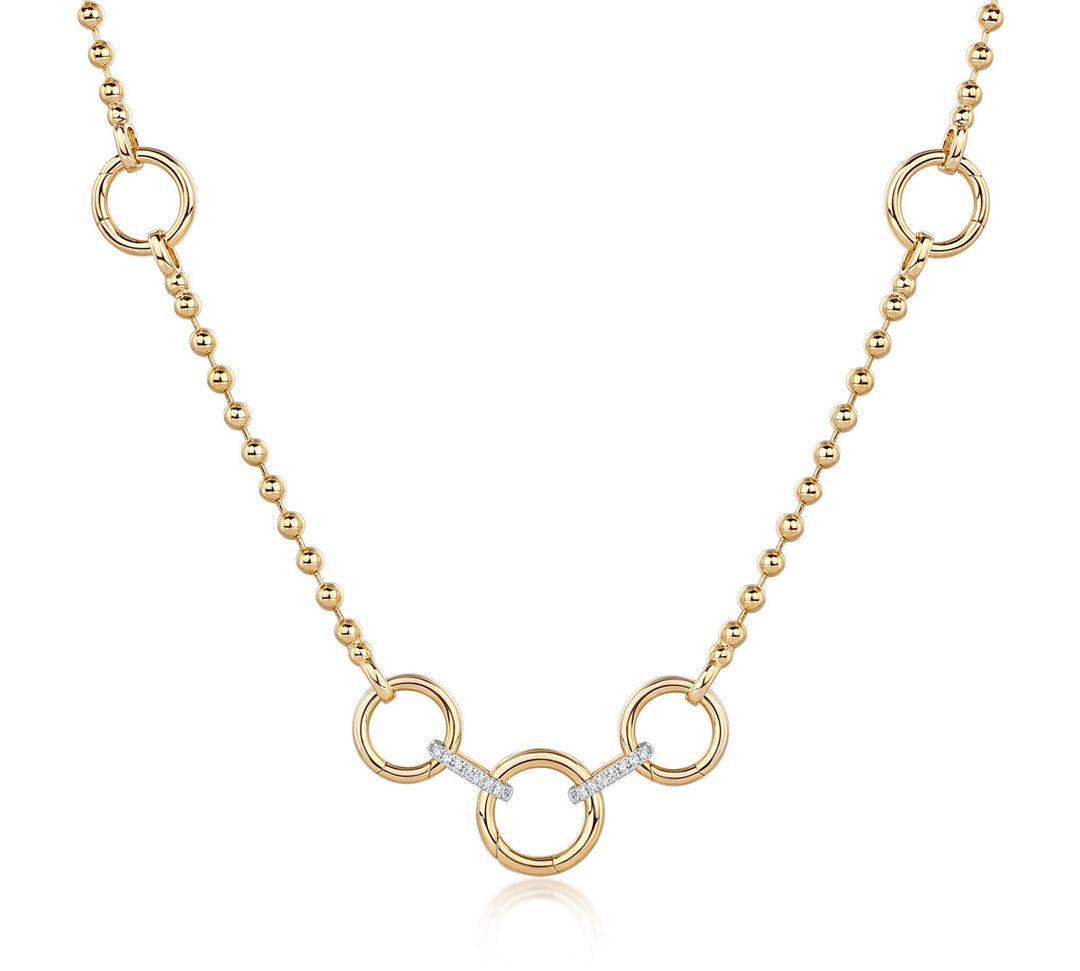 Gold Diamond Multi Link Charm Ball Necklace