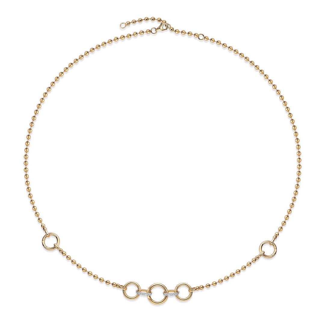 Gold Diamond Multi Link Charm Ball Necklace