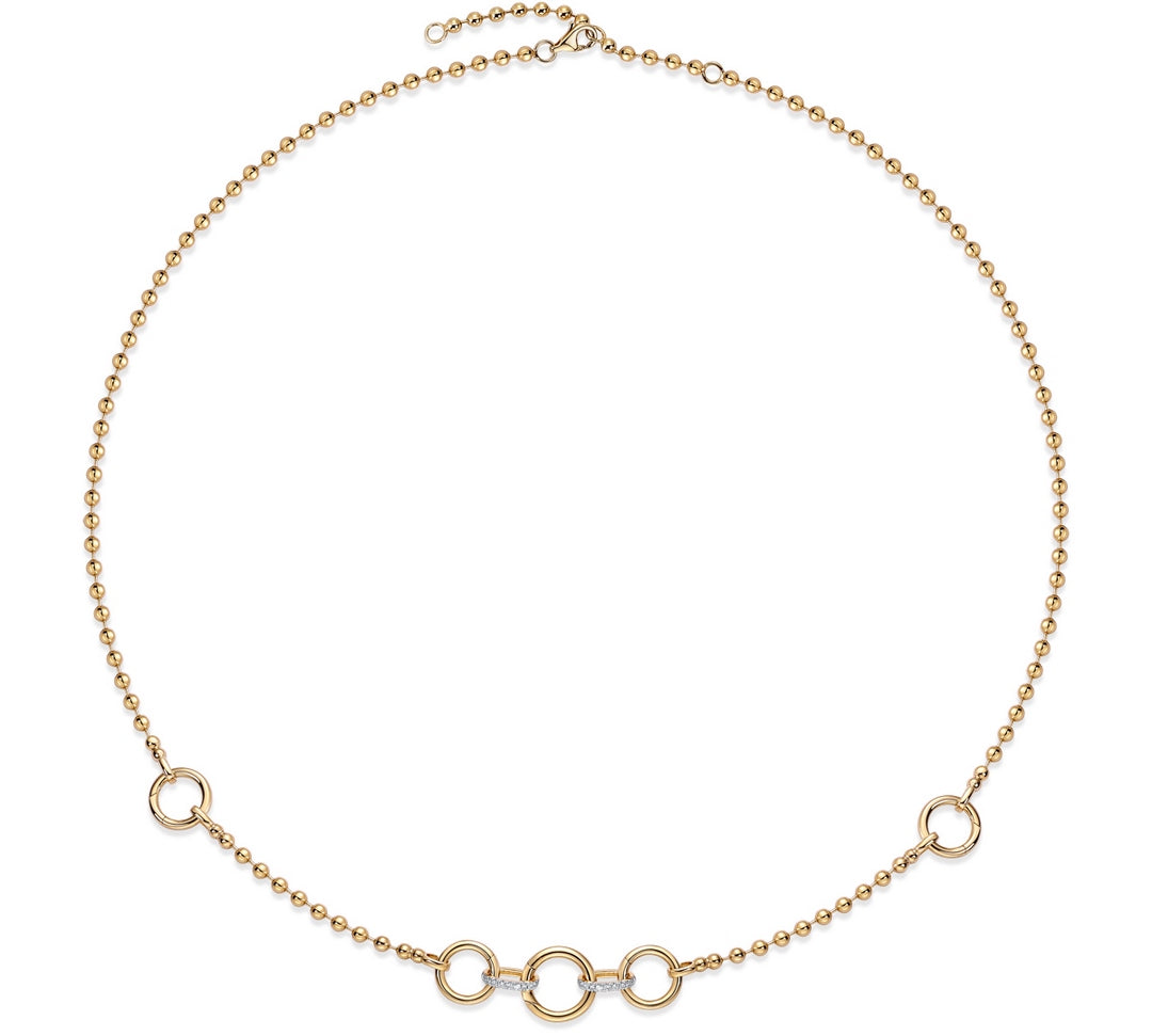 Gold Diamond Multi Link Charm Ball Necklace