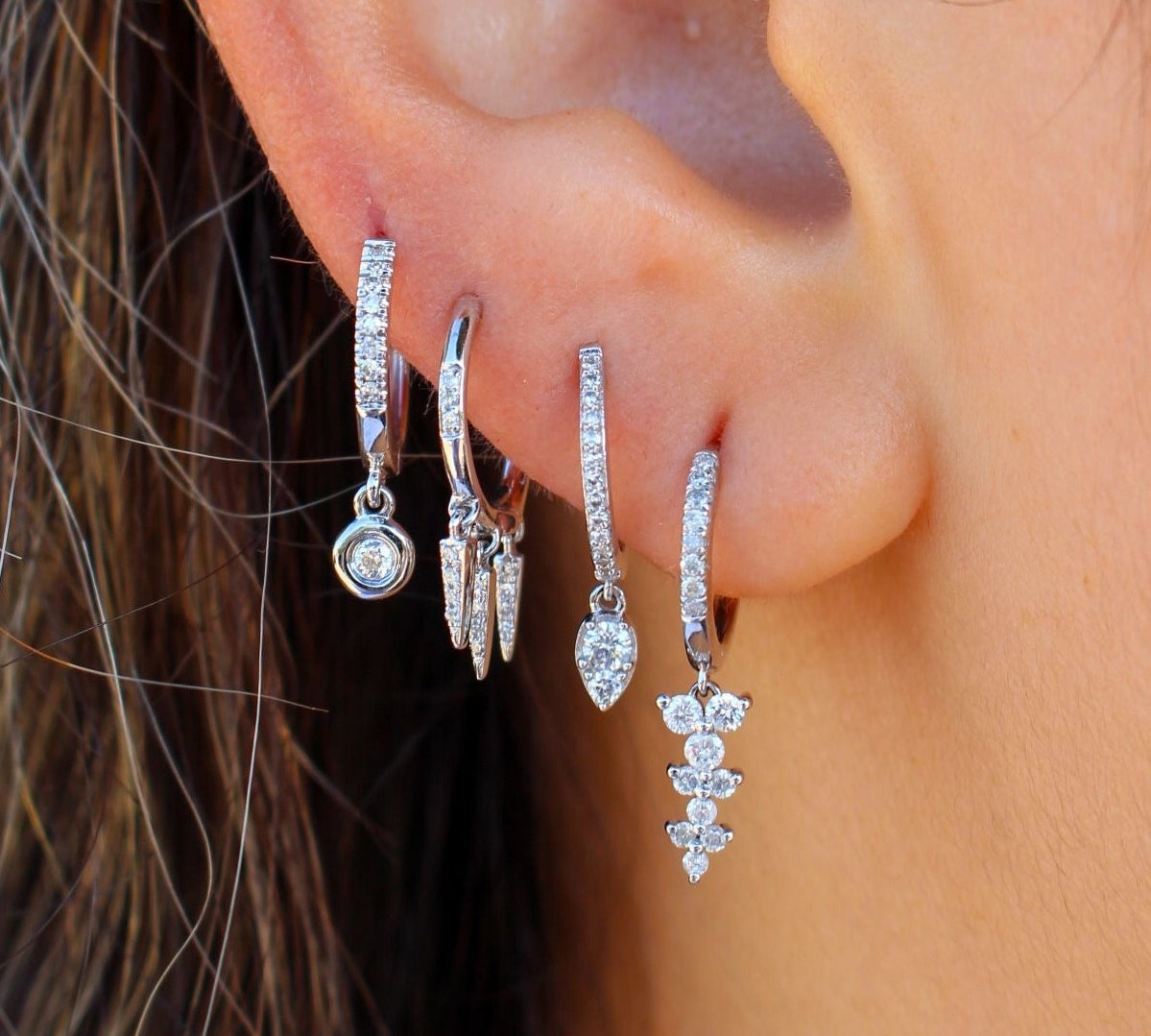 Gold Triple Spike Diamond Hoop Earring by Monisha Melwani Jewelry