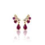 Gold Ruby Pear Diamond Bar Earring