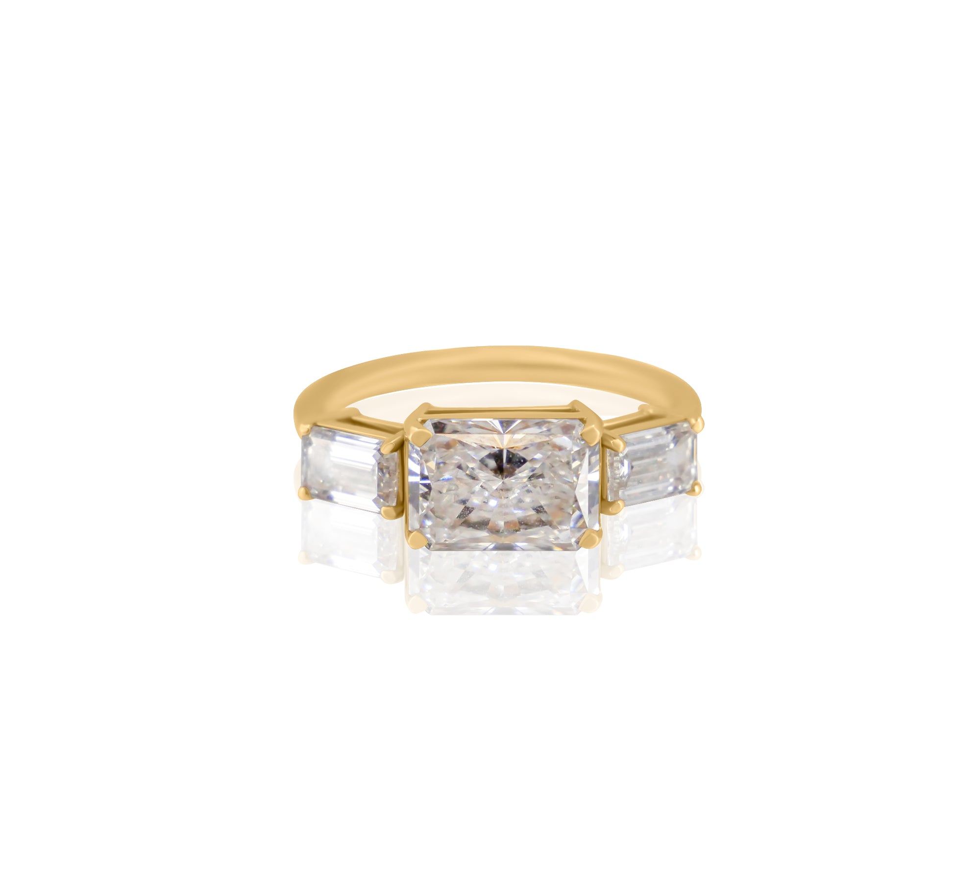Gold Lab Grown East To West Emerald Cut Ring