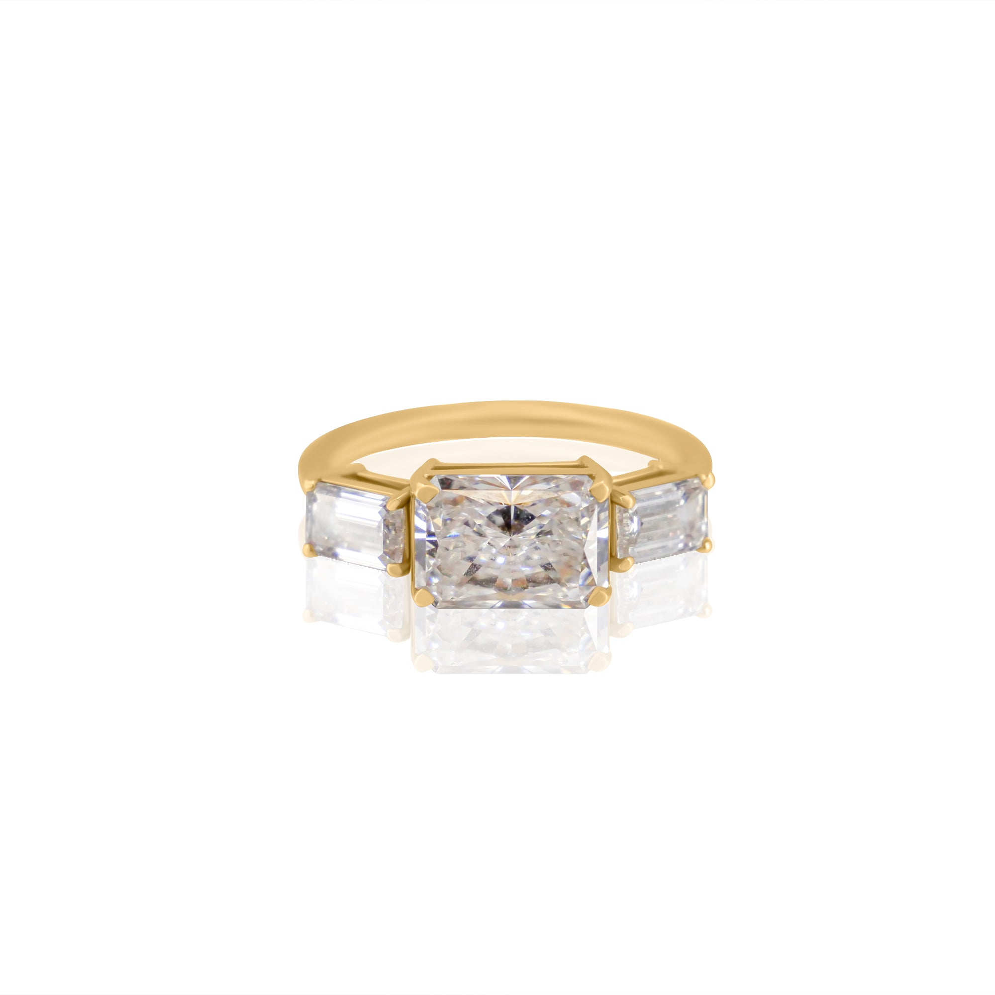 Gold Lab Grown East To West Emerald Cut Ring