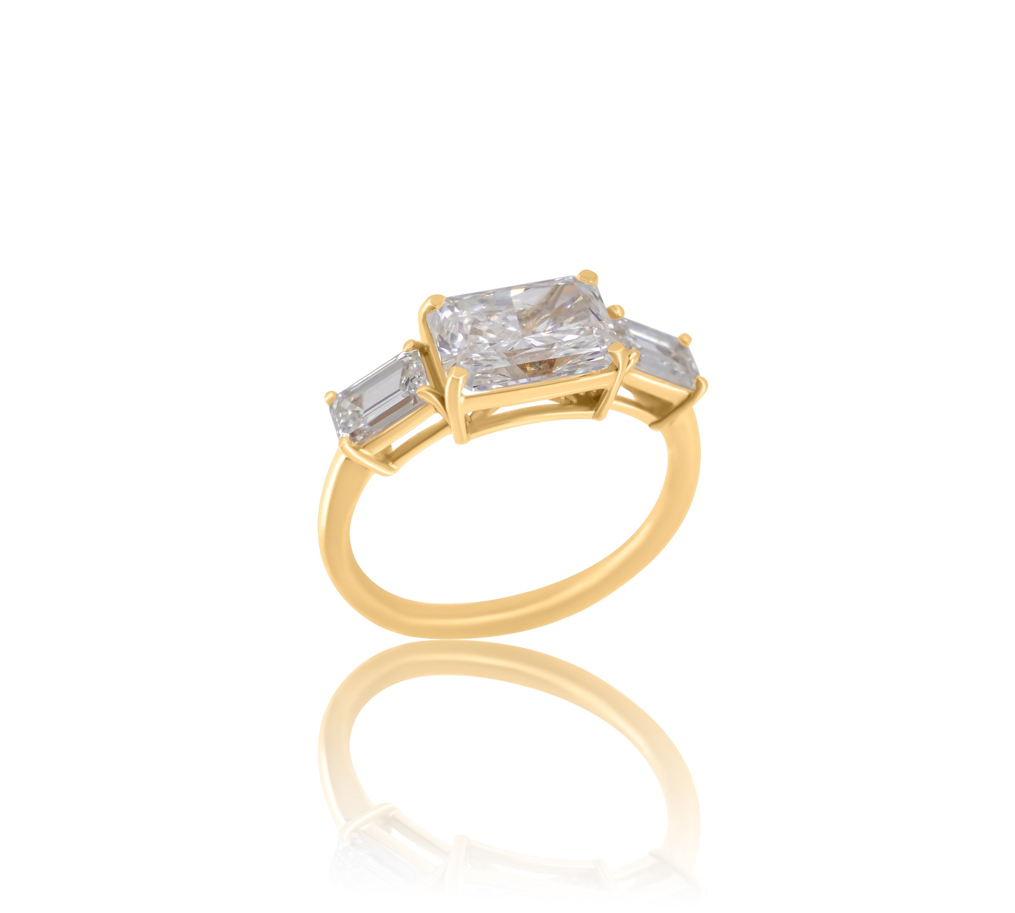 Gold Lab Grown East To West Emerald Cut Ring by Monisha Melwani