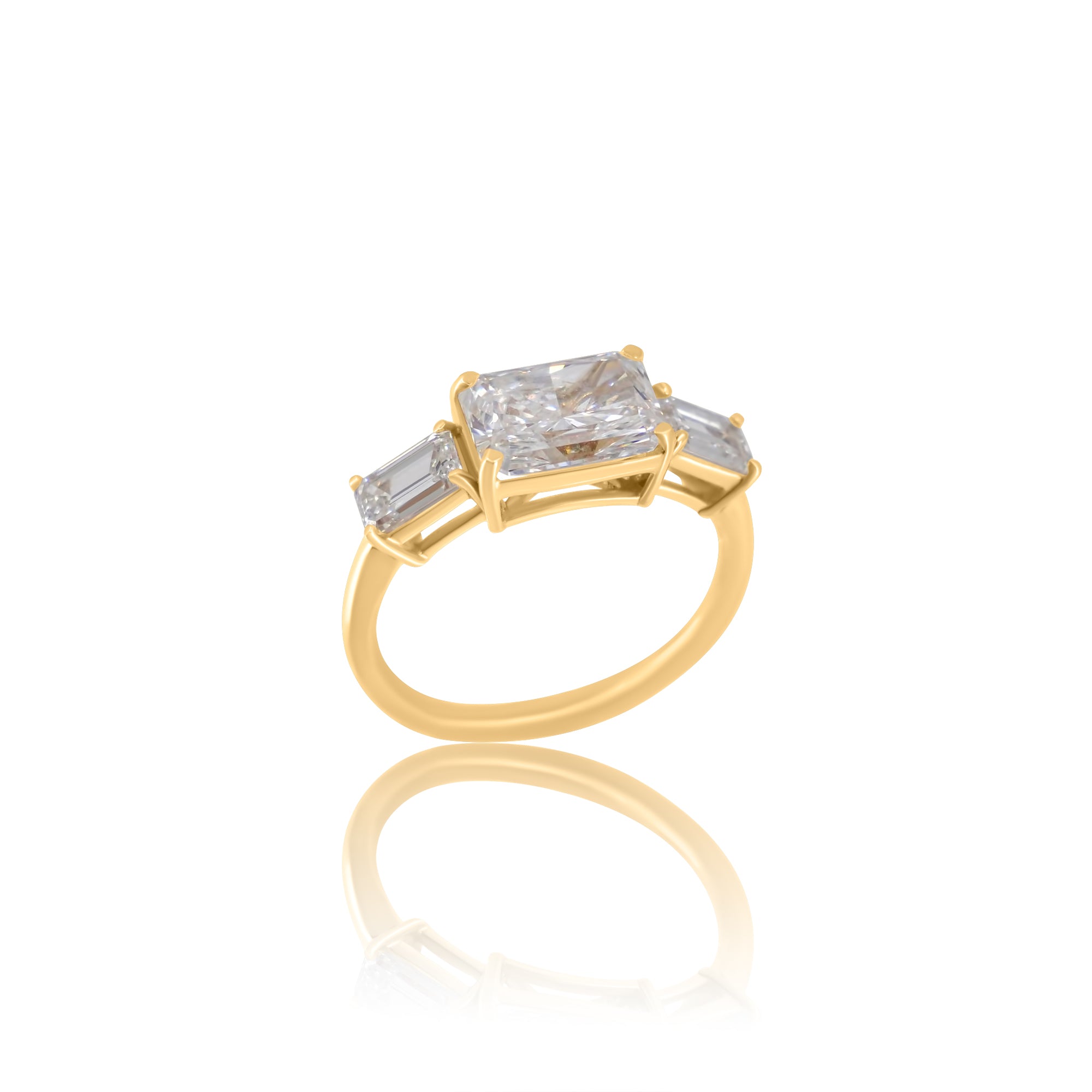 Gold Lab Grown East To West Emerald Cut Ring by Monisha Melwani