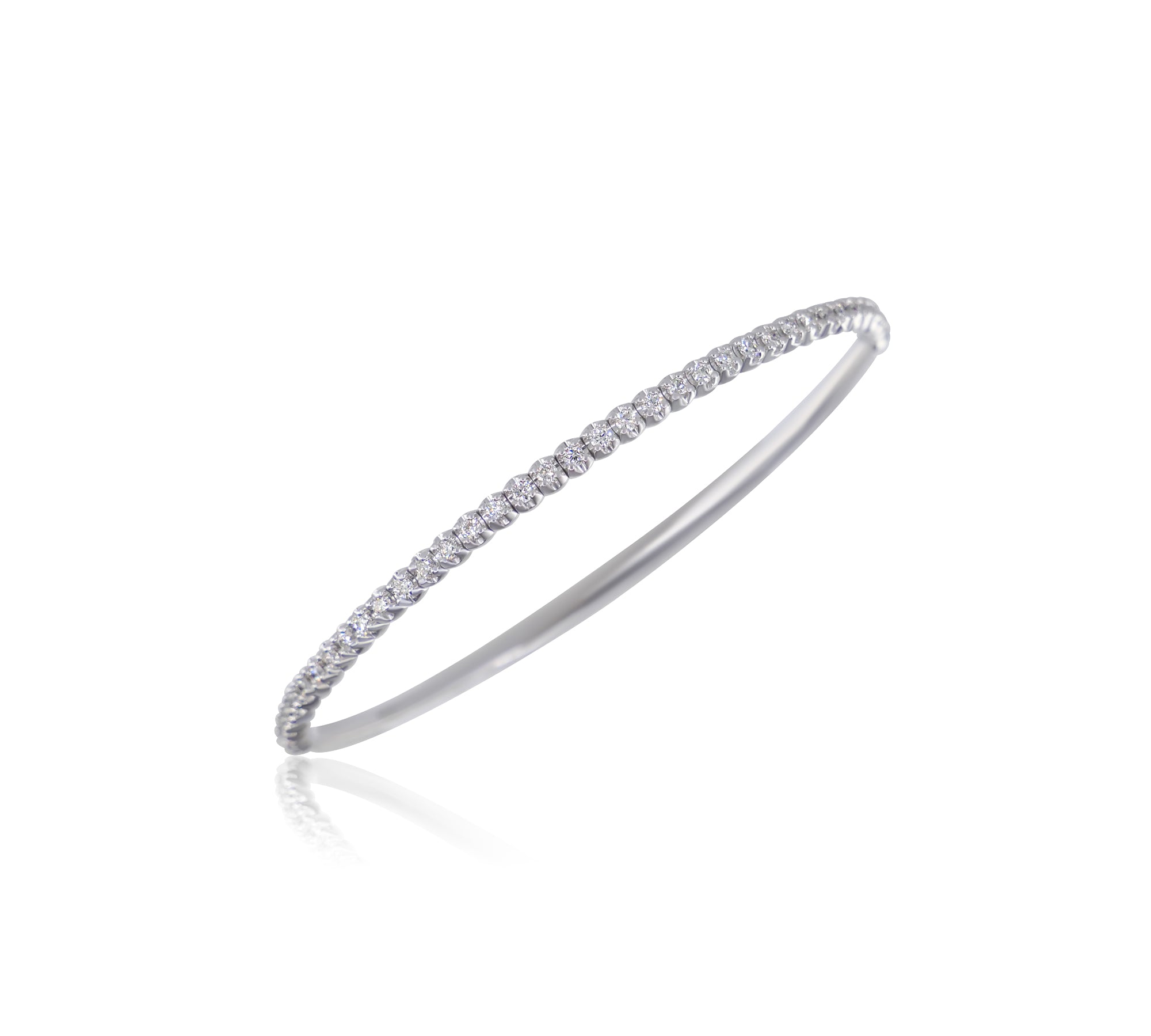 Gold Half Four Prong Diamond Tennis Bangle