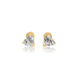 Gold Lab Grown Diamond Three Prong Heart Stud Earrings