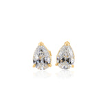 Gold Lab Grown Pear Three Prong Classic Stud Earrings