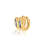 Gold Bezel Blue Topaz Marquise Hoop Earrings