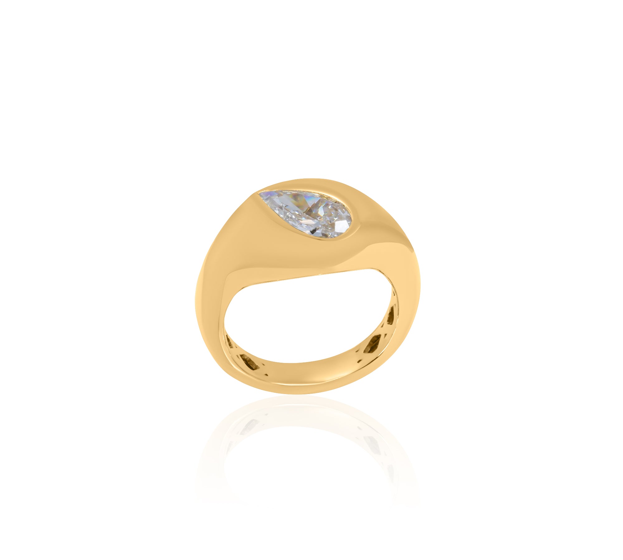 Gold Lab Grown Pear Signet Pinky Ring