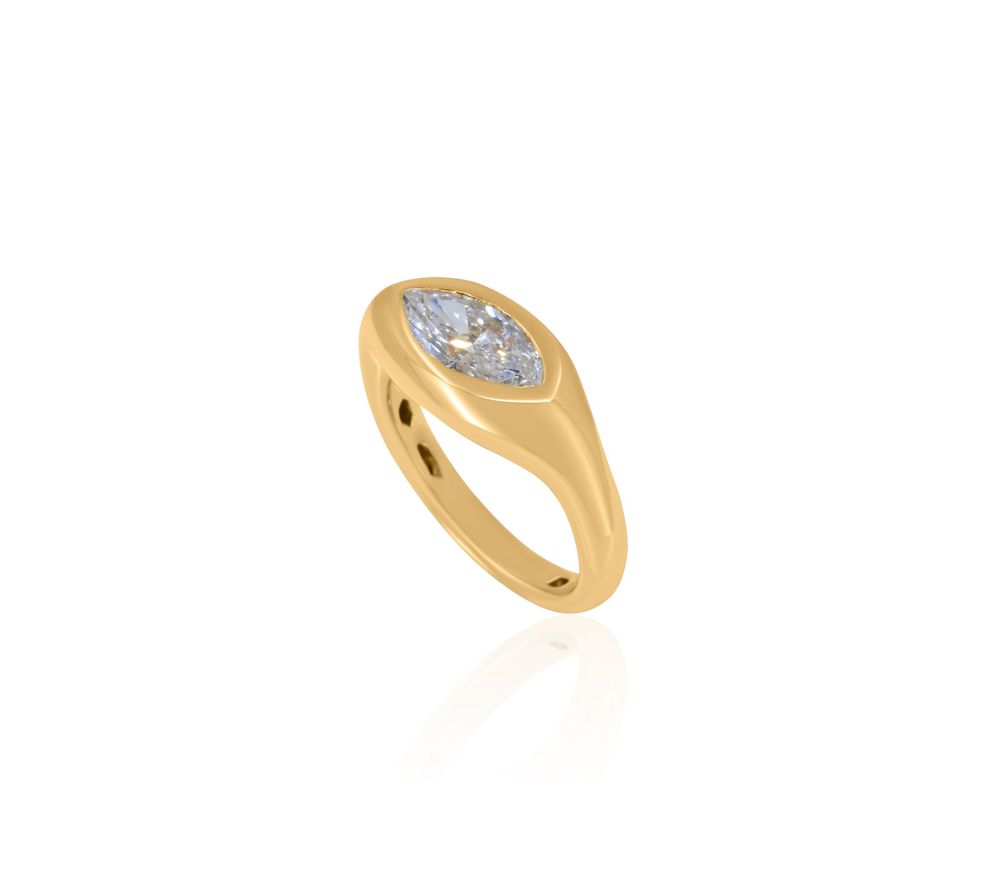 Gold Lab Grown Marquise Signet Pinky Ring