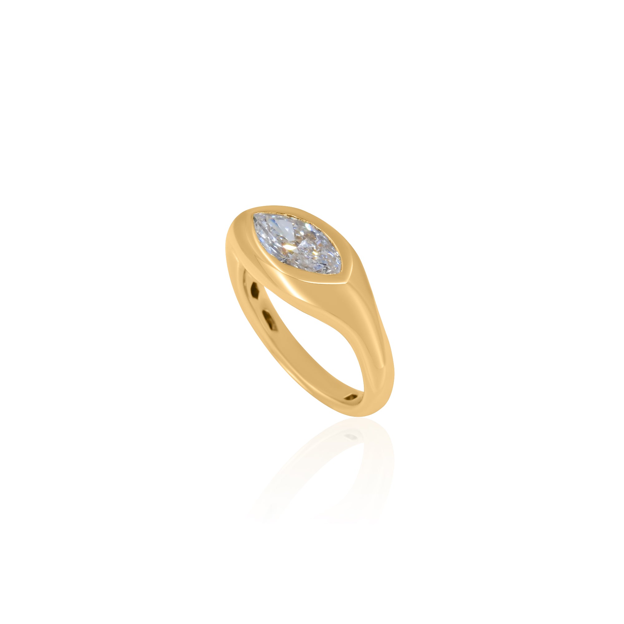 Gold Lab Grown Marquise Signet Pinky Ring