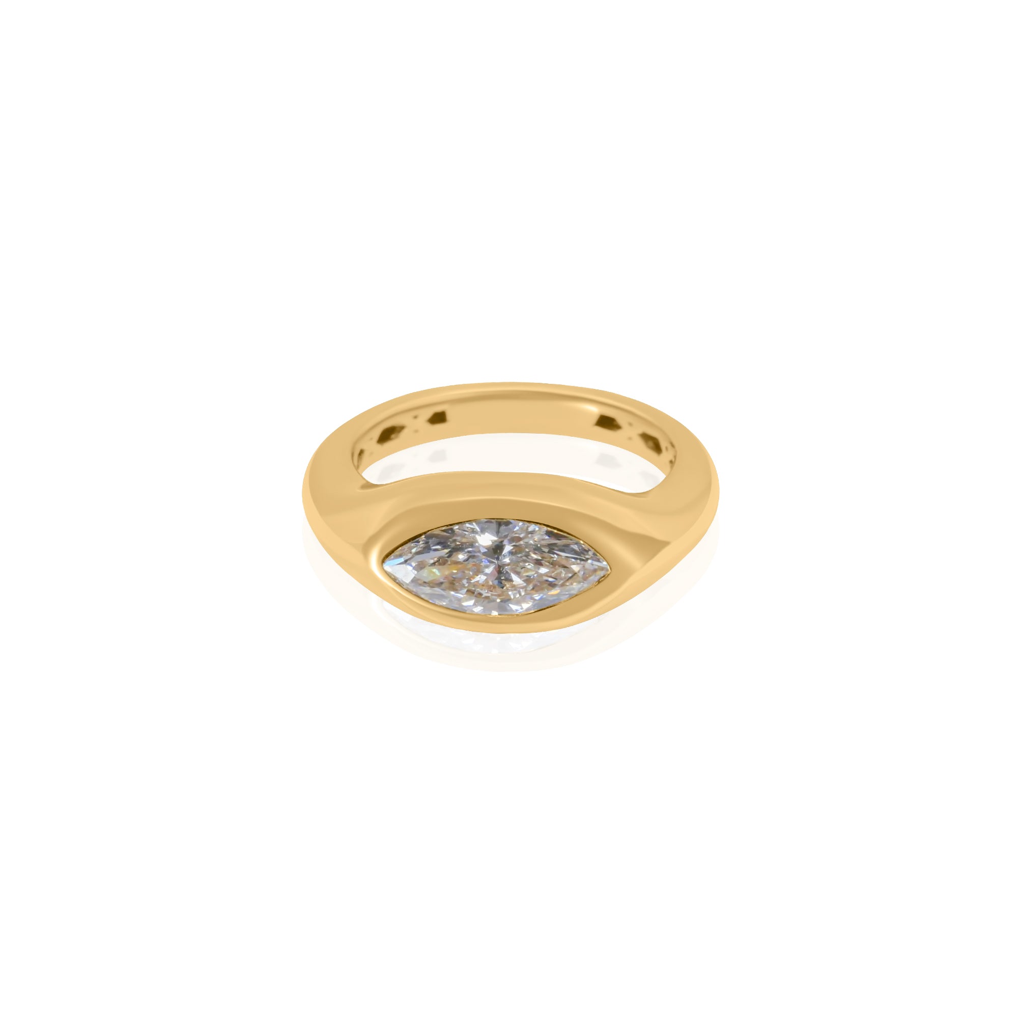 Gold Lab Grown Marquise Signet Pinky Ring