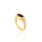 Gold Marquise Blue Sapphire Lab Grown Signet Pinky Ring