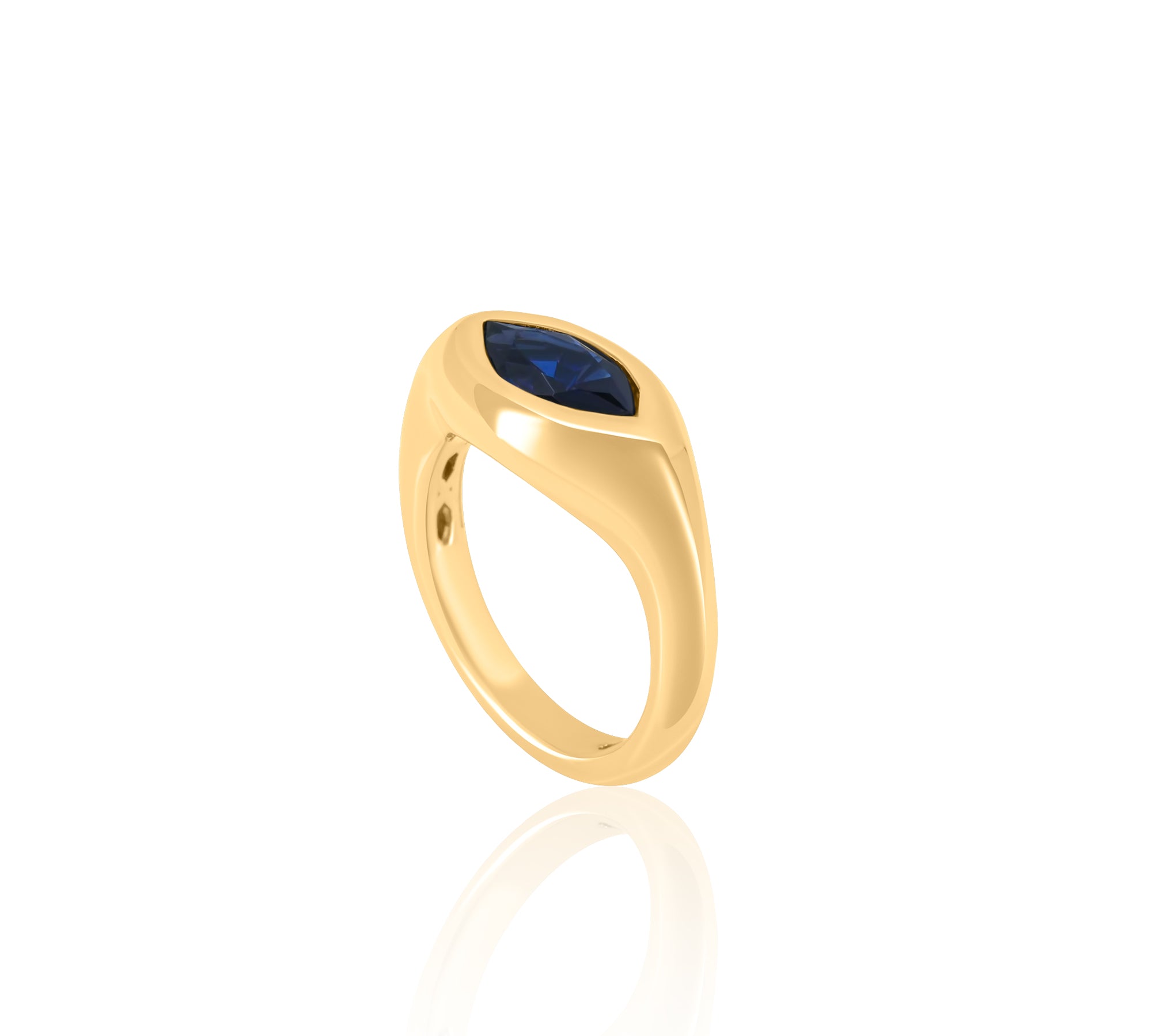 Gold Marquise Blue Sapphire Lab Grown Signet Pinky Ring
