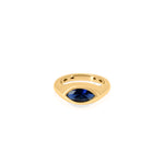 Gold Marquise Blue Sapphire Lab Grown Signet Pinky Ring